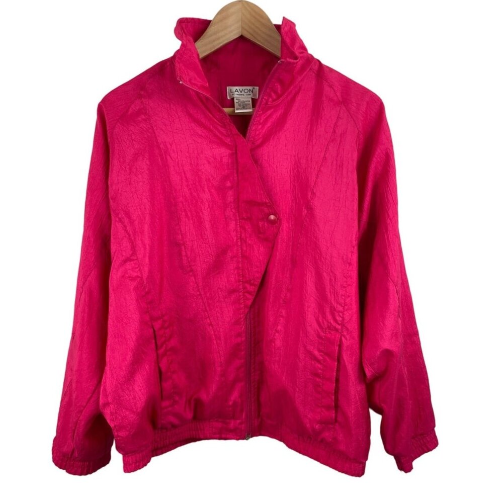 Vintage Lavon Hot Pink Lined Windbreaker Track Jacket Womens Size Small